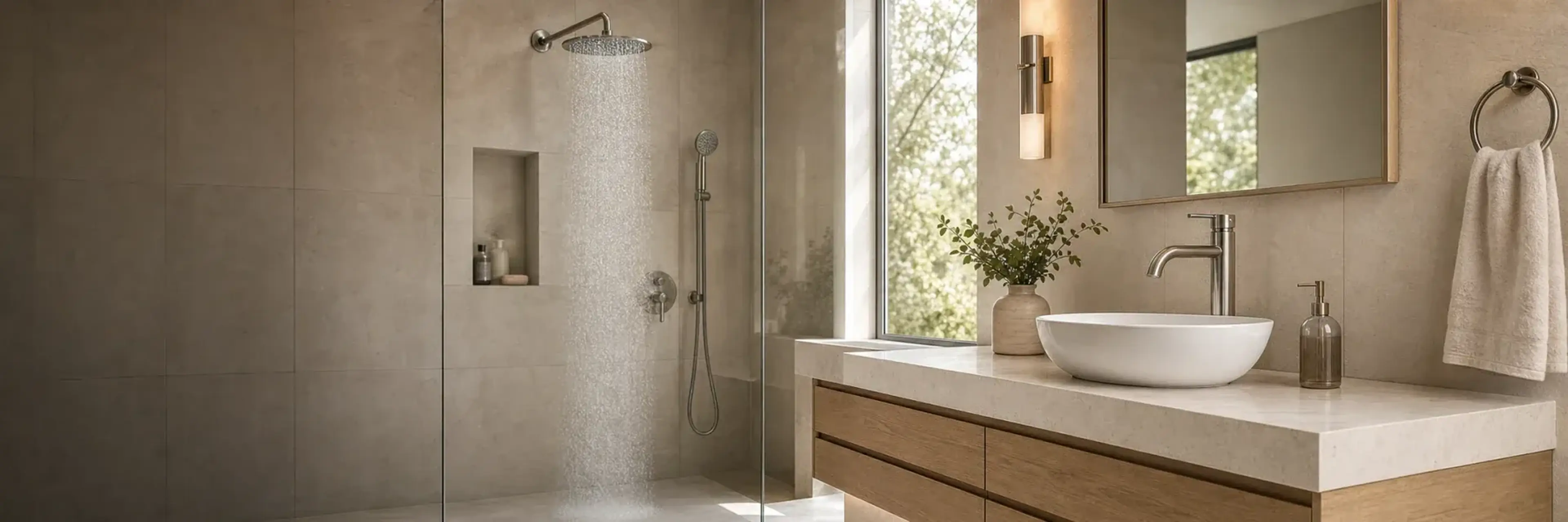 Coordinated bathroom fixtures ready for installation