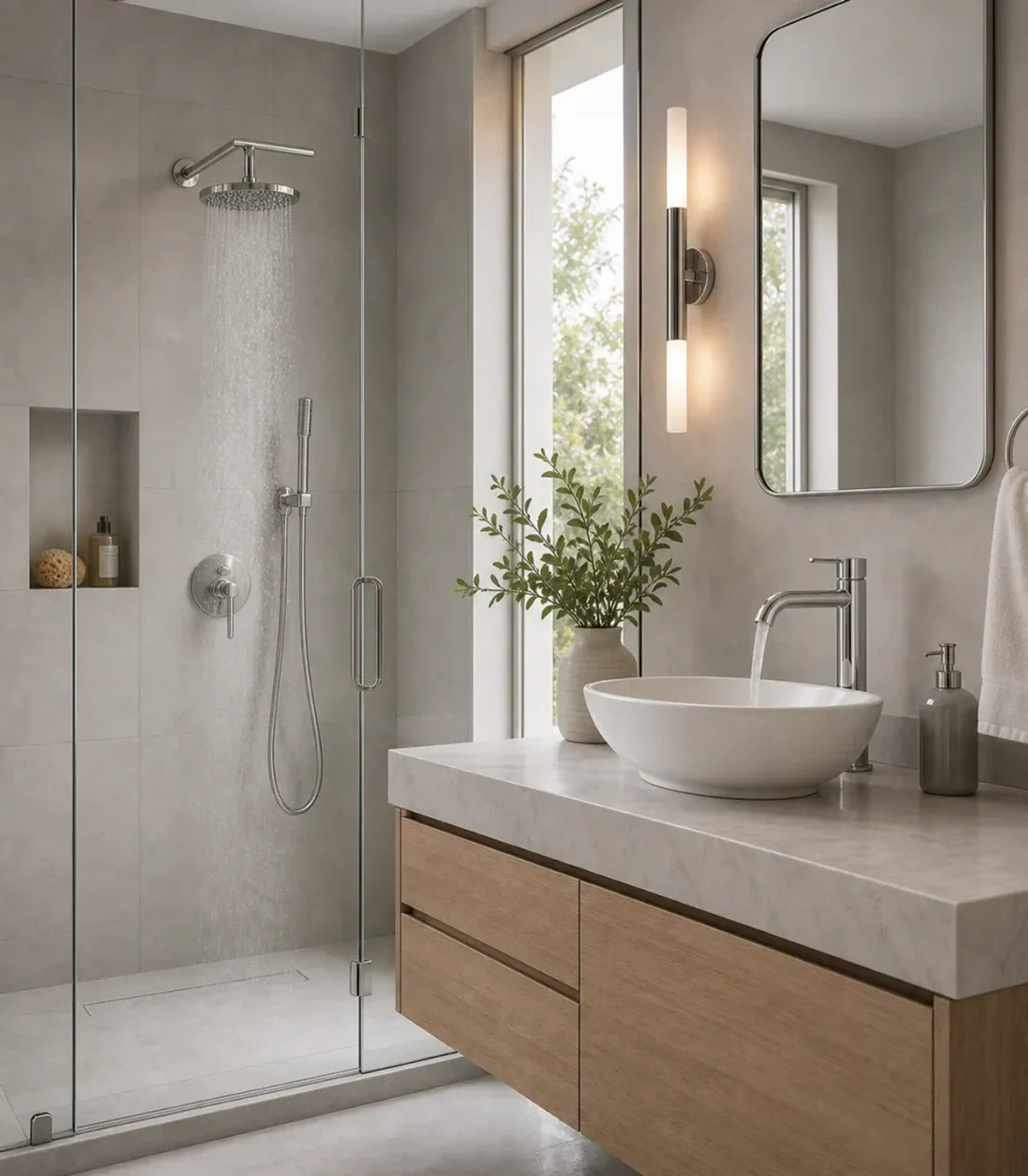 Brushed chrome faucet detail in a modern interior